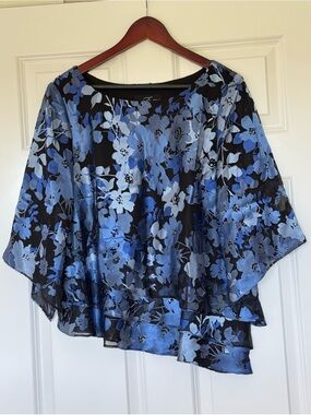 Alex Evenings Black and Blue Floral Sheer Tunic